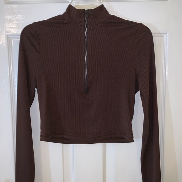 Brown SHEIN Crop Quarter Zip Turtleneck, L - Picture 1 of 3